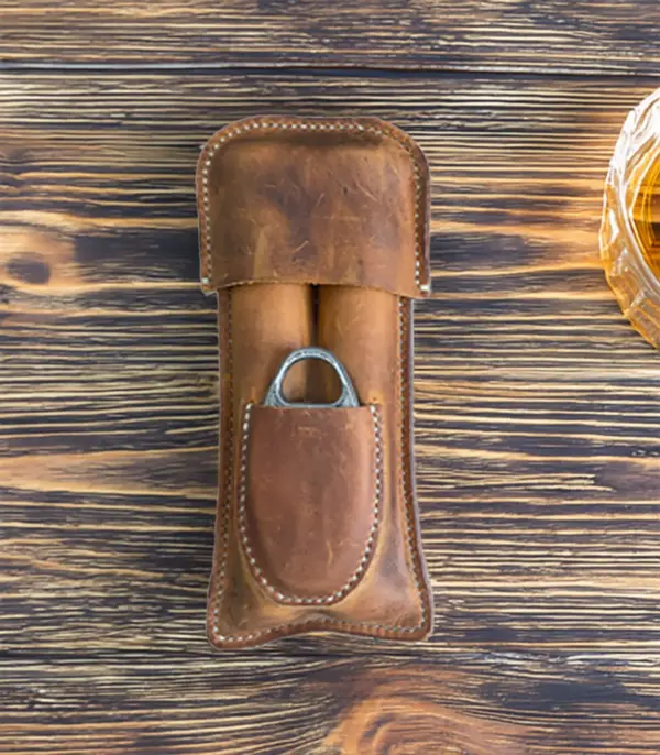 Handmade & Hand Stitched Leather 2-Cigar Case - Image 1