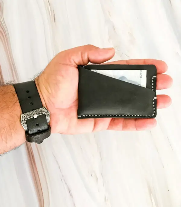 Minimalist Handmade Black Leather Card Wallet