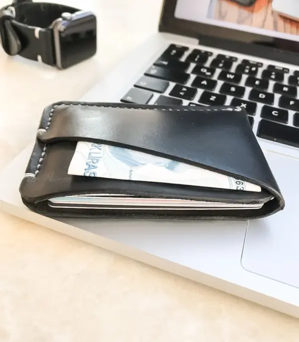 Minimalist Handmade Black Leather Card Wallet