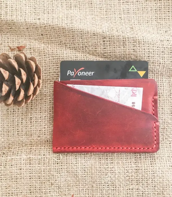 Minimalist Handmade Red Leather Card Wallet