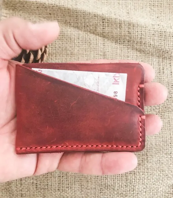 Minimalist Handmade Red Leather Card Wallet