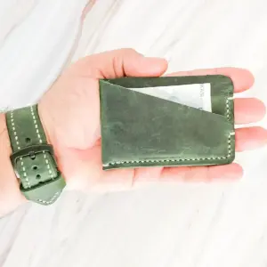 Handmade Dark Green Leather Card Wallet