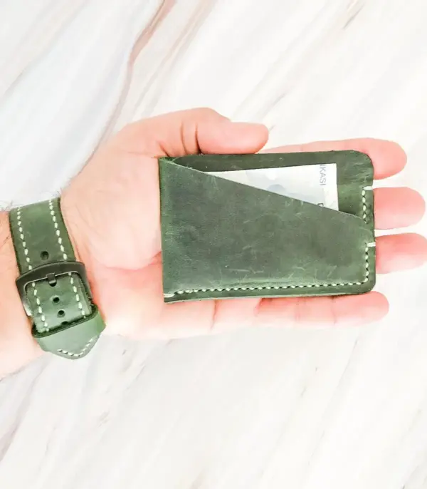 Handmade Dark Green Leather Card Wallet
