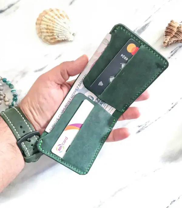 Handmade Dark Green Leather Wallet