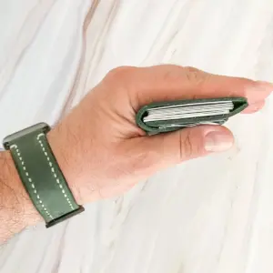 Minimal Handmade Dark Green Leather Card Wallet