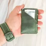 Minimal Handmade Dark Green Leather Card Wallet