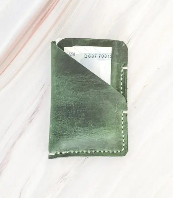 Minimal Handmade Dark Green Leather Card Wallet