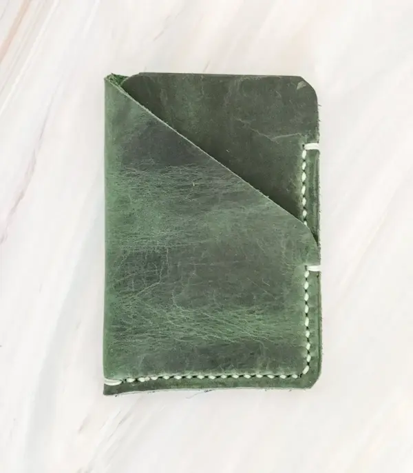 Minimal Handmade Dark Green Leather Card Wallet