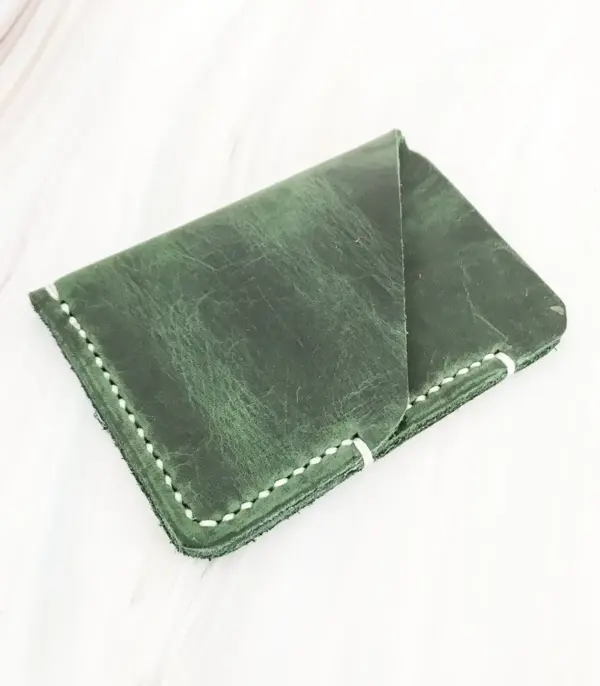 Minimal Handmade Dark Green Leather Card Wallet