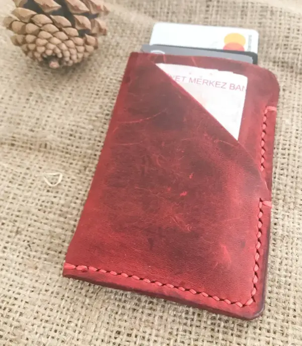 Minimalist Handmade Red Leather Card Wallet
