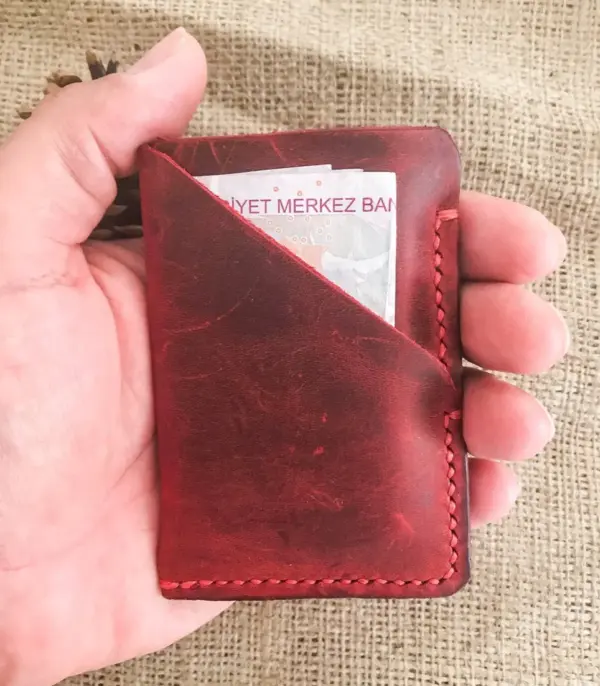Minimalist Handmade Red Leather Card Wallet
