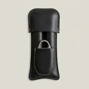 Handmade & Hand Stitched Black Leather 2-Cigar Case