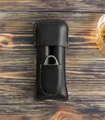 Handmade & Hand Stitched Black Leather 2-Cigar Case