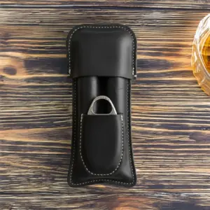 Handmade & Hand Stitched Black Leather 2-Cigar Case